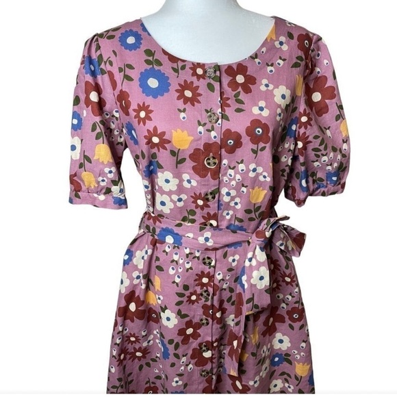 MODCLOTH x PRINCESS HIGHWAY Mauve Floral A-Line Button Down Dress with belt NWT - Picture 3 of 9